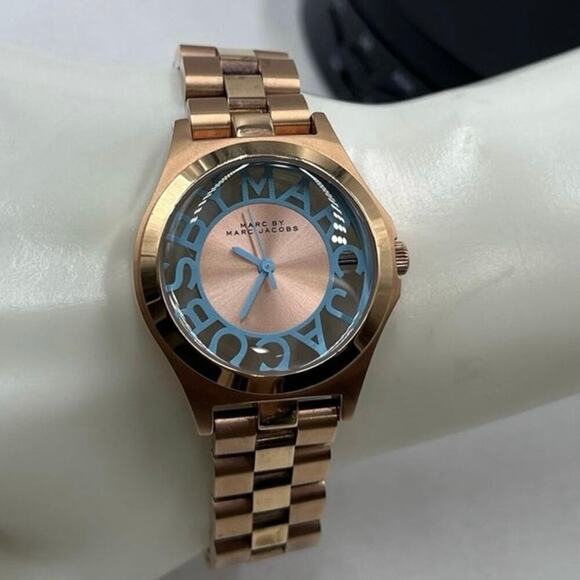 Marc by Marc Jacobs Henry Skeleton Rose Gold-Tone Ladies Pink Blue Watch MBM3296 - Picture 1 of 12